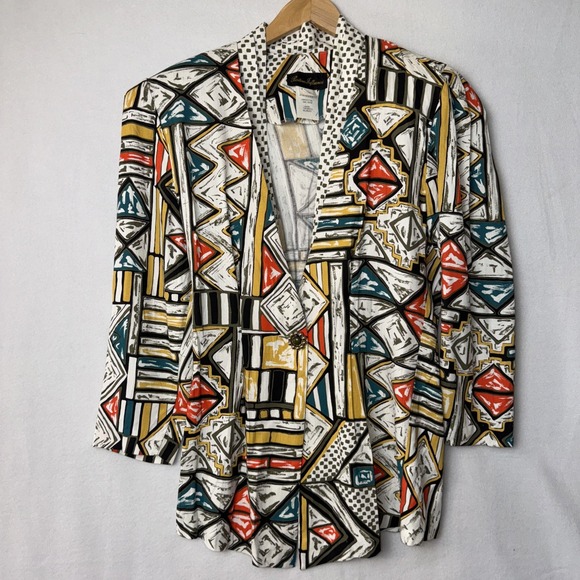 VTG Positive Influence Blazer Ladies Size Small Multicolor Geometric 3/4 Sleeves - Picture 1 of 11